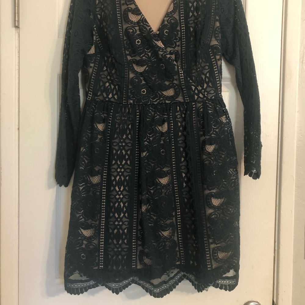 Hunter Green and Nude Lace Dress